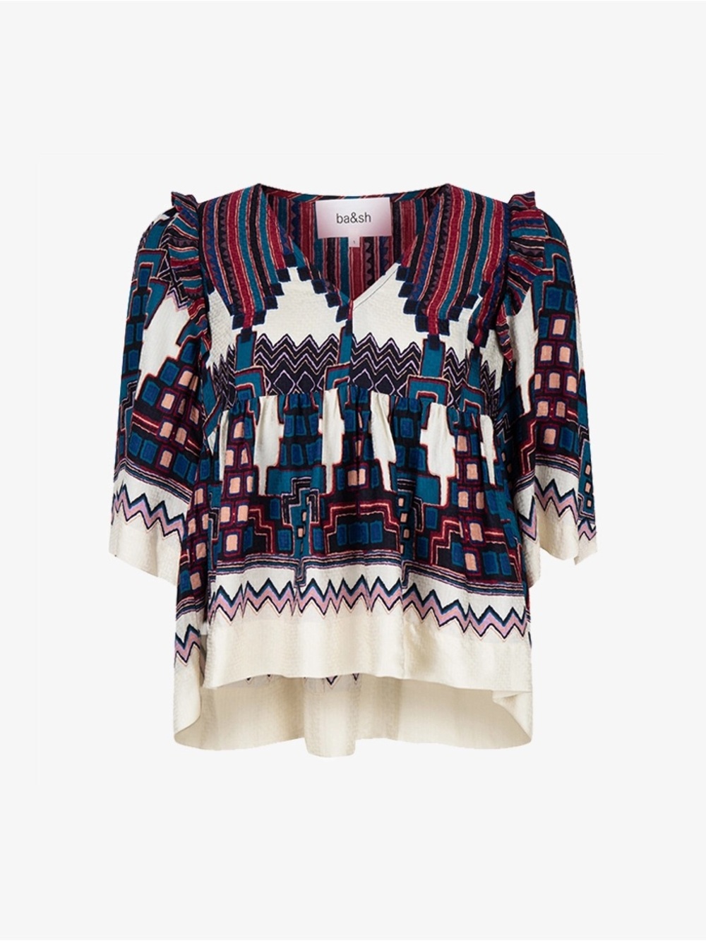 ba&sh Marry Printed Ruffle Blouse Top Size 2 M NWT